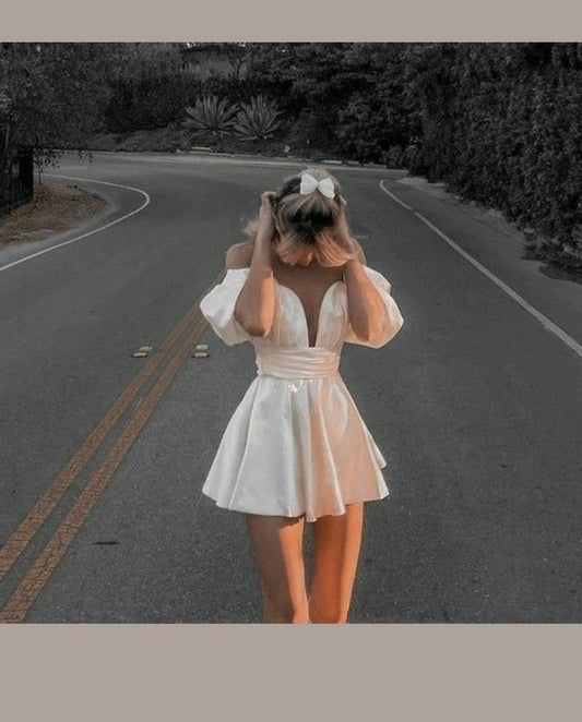 Simple A line Ivory Off The Shoulder Birthday Dresses Birthday Outfits P932