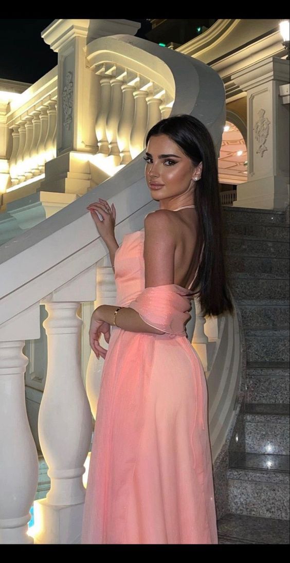 Sexy A-Linie Neckholder Ärmelloses Rosa Langes Ballkleid P964