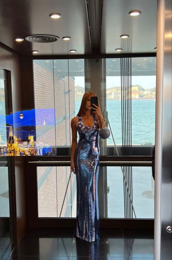 Sexy Mermaid Straps Sequin Sleeveless Grape Prom Dress P968