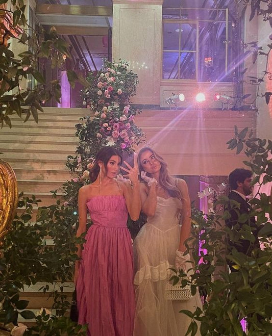 Robe de bal longue en tulle rose avec bretelles fines en ligne A P975