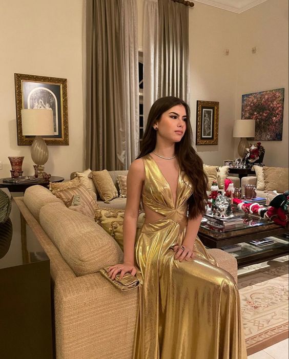 Sexy A line V Neckline Long Gold Prom Dress P977 PreppyDress Sexy A line V Neckline Long Gold Prom Dress P977 PreppyDress