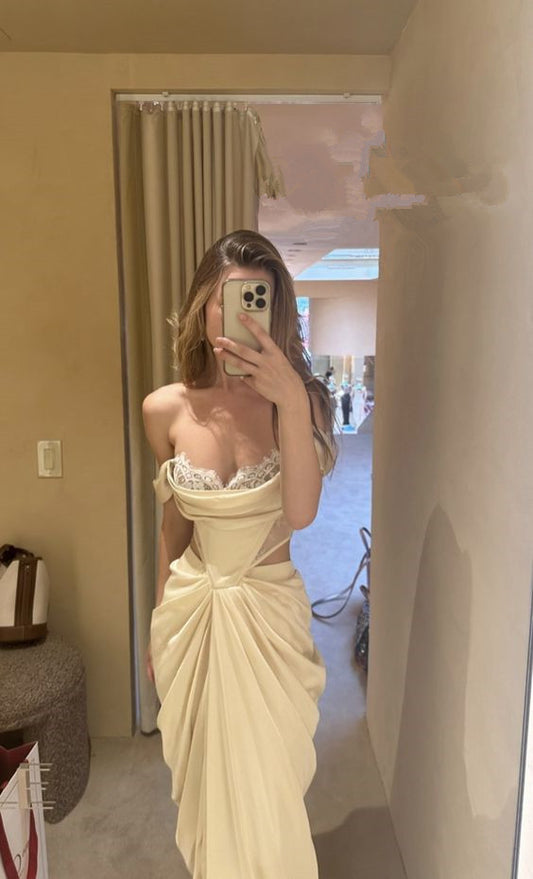 Sexy Mermaid Strapless Long Chiffon Prom Dress P986