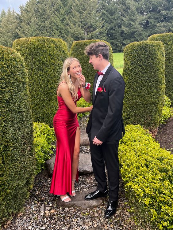Sexy Red Mermaid Side Slit Maxi Long Party Satin Prom Dresses P988 - AS PHOTO / US2 Sexy Red Mermaid Side Slit Maxi Long Party Satin Prom Dresses P988 - AS PHOTO / US2
