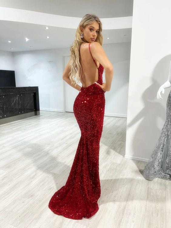 Sexy Red Mermaid Sequin Backless Long Party Prom Dresses P989 Sexy Red Mermaid Sequin Backless Long Party Prom Dresses P989