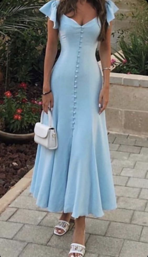A line Sleeveless Light Sky Blue Ankle Length Prom Dress P990 - LIGHT SKY BLUE / US2 A line Sleeveless Light Sky Blue Ankle Length Prom Dress P990 - LIGHT SKY BLUE / US2