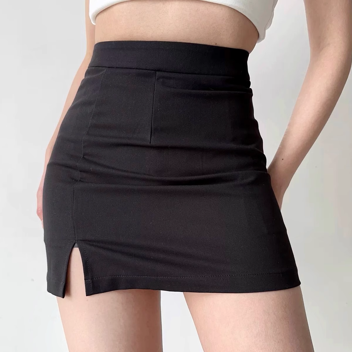Sexy high-waisted slit hip-covering skirt for women, anti-exposure A-line short skirt, one-step skirt P347
