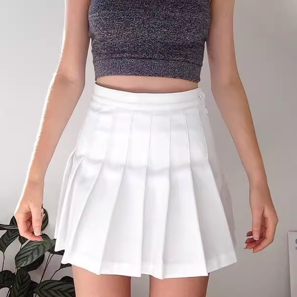 American retro high-waist slim pleated skirt with safety pants P349