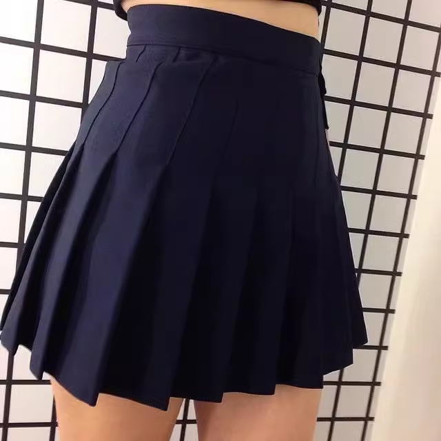 American retro high-waist slim pleated skirt with safety pants P349