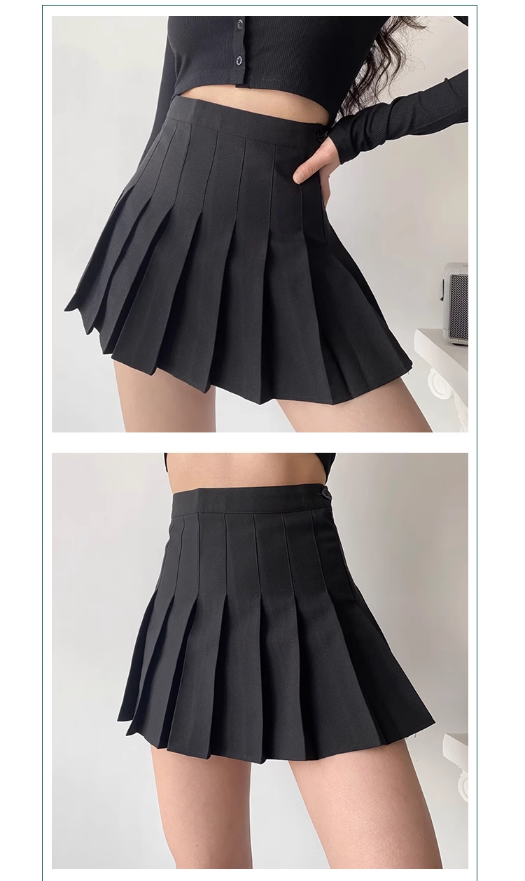 American retro high-waist slim pleated skirt with safety pants P349
