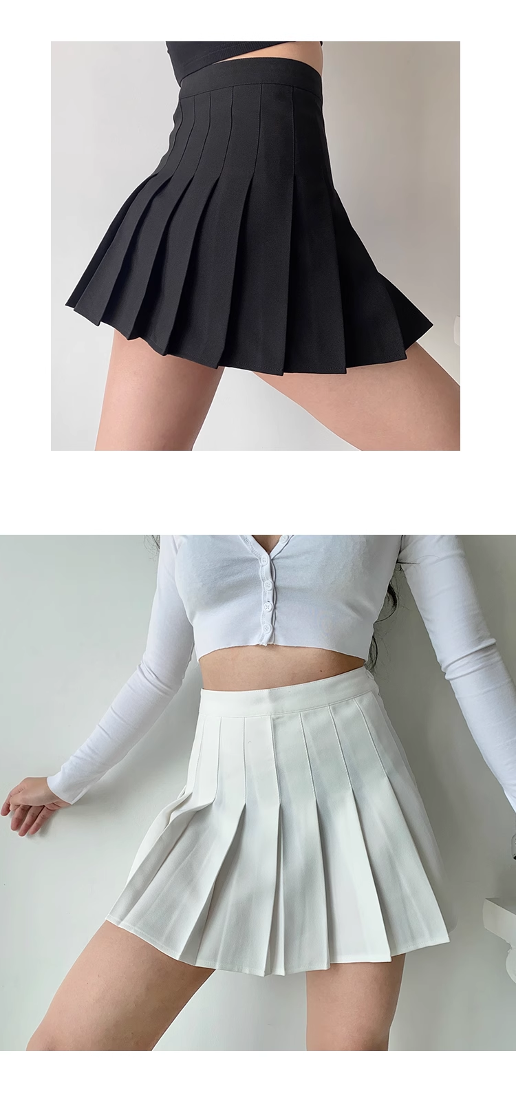 American retro high-waist slim pleated skirt with safety pants P349