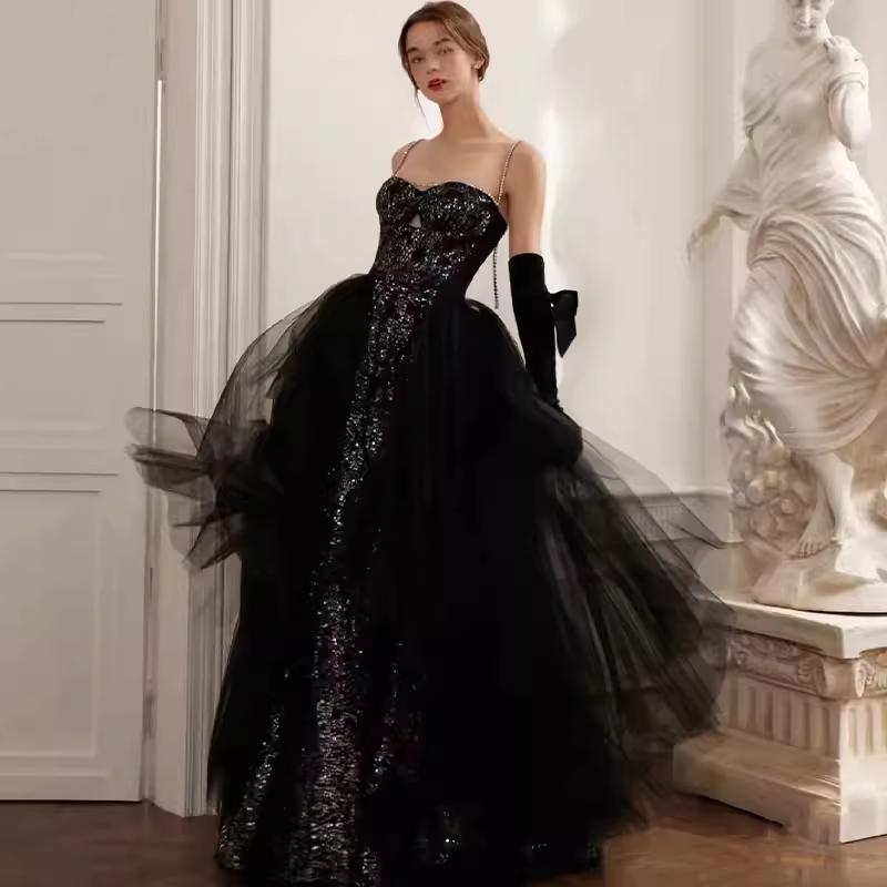Classic Mermaid Straps Sequin Black Prom Dresses Long Prom Dress P480 Classic Mermaid Straps Sequin Black Prom Dresses Long Prom Dress P480