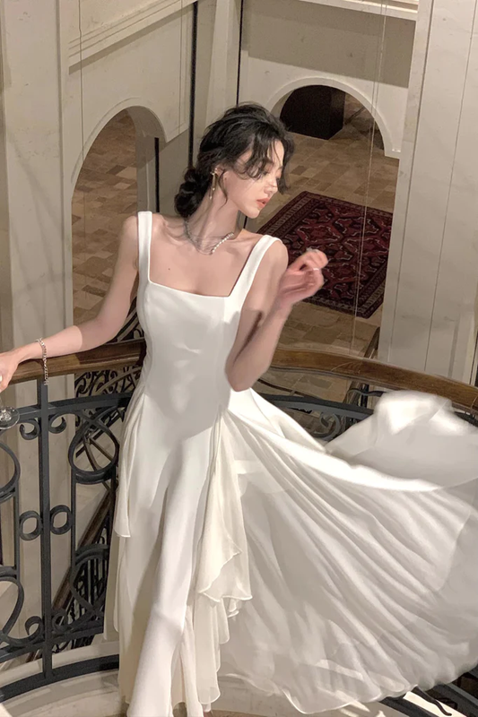 A Line Square Neck Prom Dress, Ankle Length Birthday Outfits P447