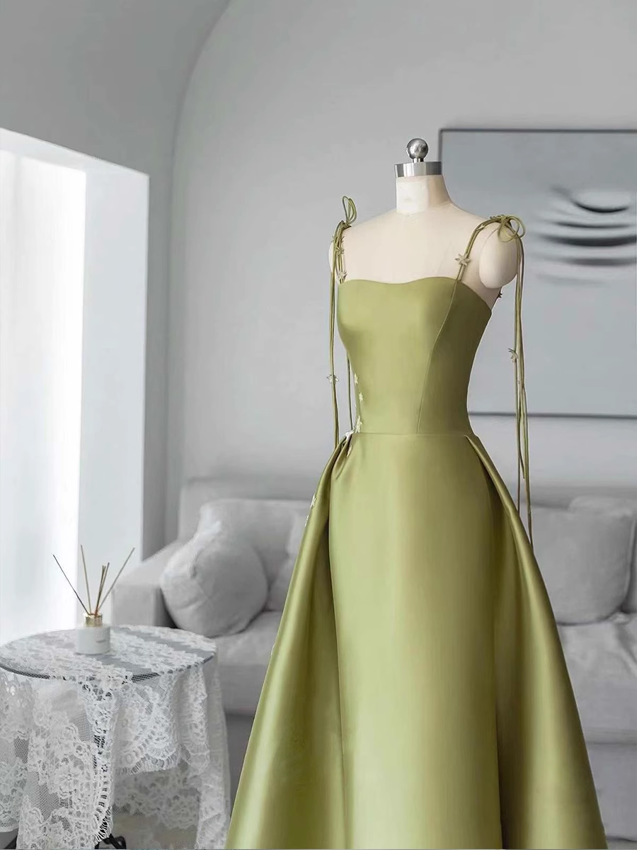 Simple A line Spaghetti Straps Satin Long Prom Dresses P507