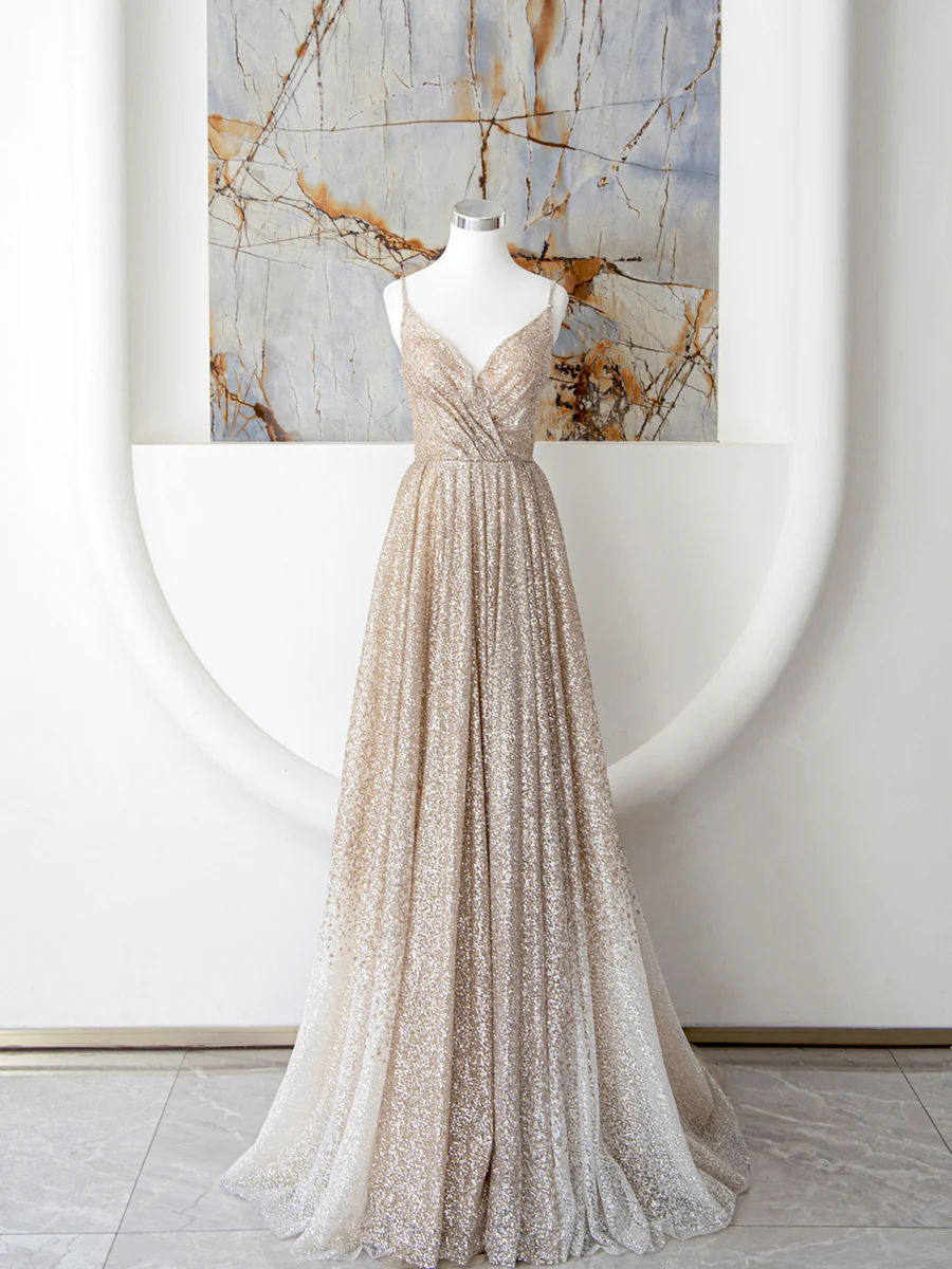 Spaghetti strap champagne dress hotsell