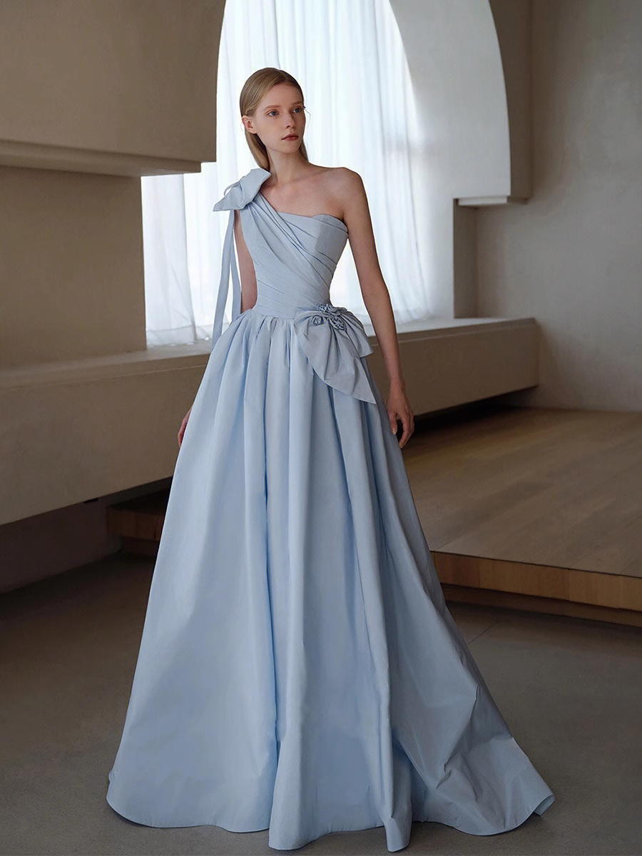 A line Light Sky Blue Party Dresses Long Satin One Shoulder Prom Dress PreppyDress A line Light Sky Blue Party Dresses Long Satin One Shoulder Prom Dress PreppyDress