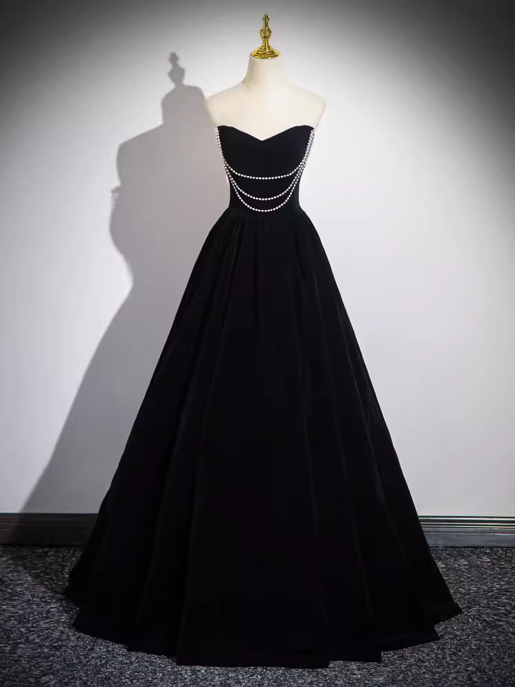 Robe de soirée élégante en satin noir à épaules dénudées P777