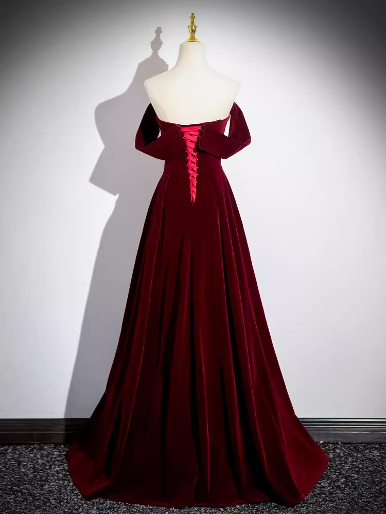 A line Off The Shoulder Evening Party Dress Velvet Prom Dress P778