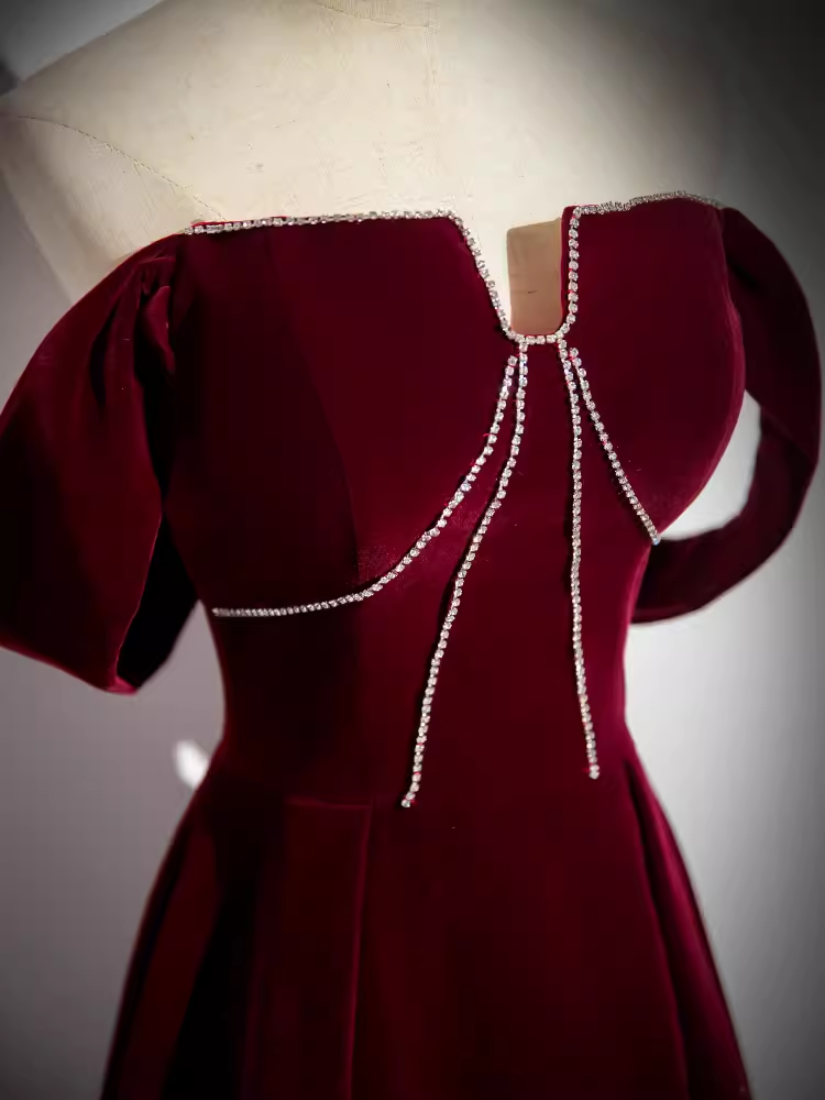 A line Off The Shoulder Evening Party Dress Velvet Prom Dress P778