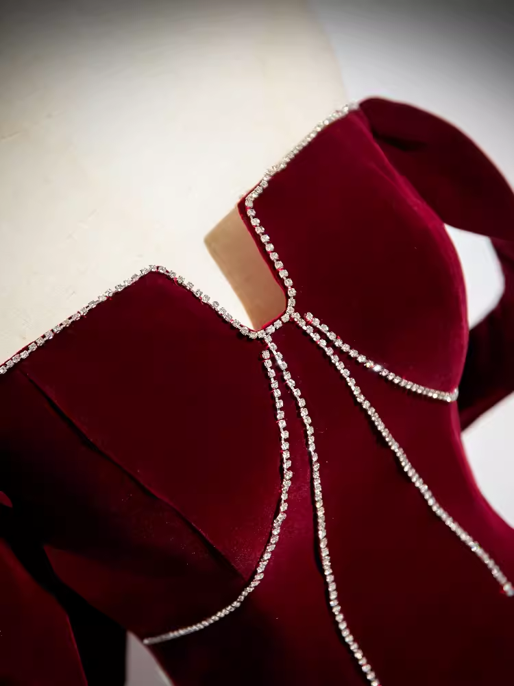 A line Off The Shoulder Evening Party Dress Velvet Prom Dress P778