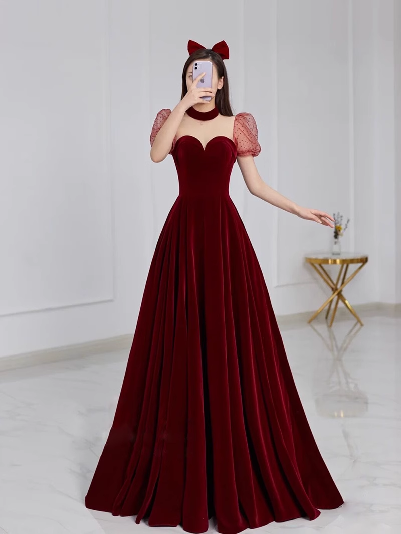 A line Burgundy Evening Party Dress Velvet Long Prom Dress P780 A line Burgundy Evening Party Dress Velvet Long Prom Dress P780