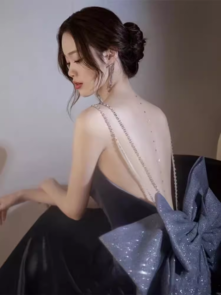 Sexy Mermaid Sleeveless Party Dress Velvet Long Prom Dress P863