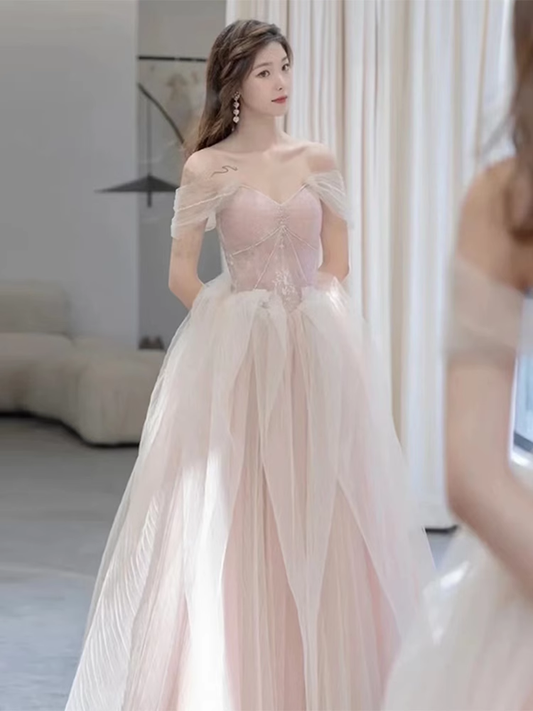 Sexy A-Linien-Partykleid mit Kappenärmeln, Rosa, Abschlussballkleid P862