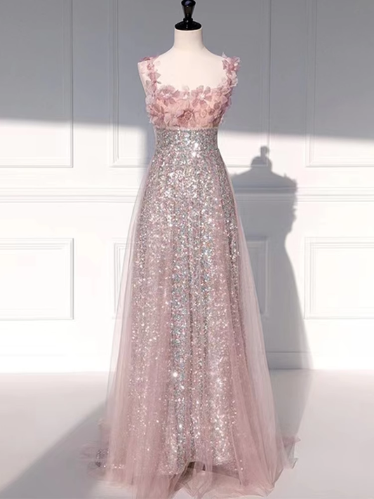 Prinzessin A-Linie Träger Partykleid Pailletten Rosa Ballkleid P868
