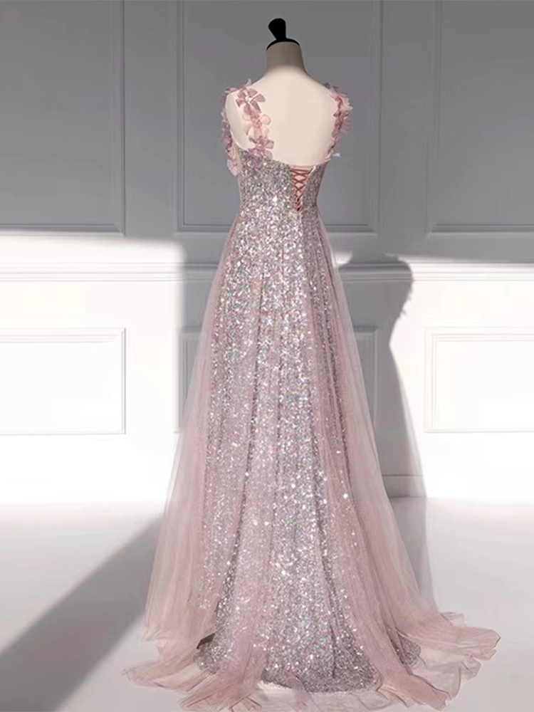 Princess A Line Straps Party Dress Sequin Pink Prom Dress P868