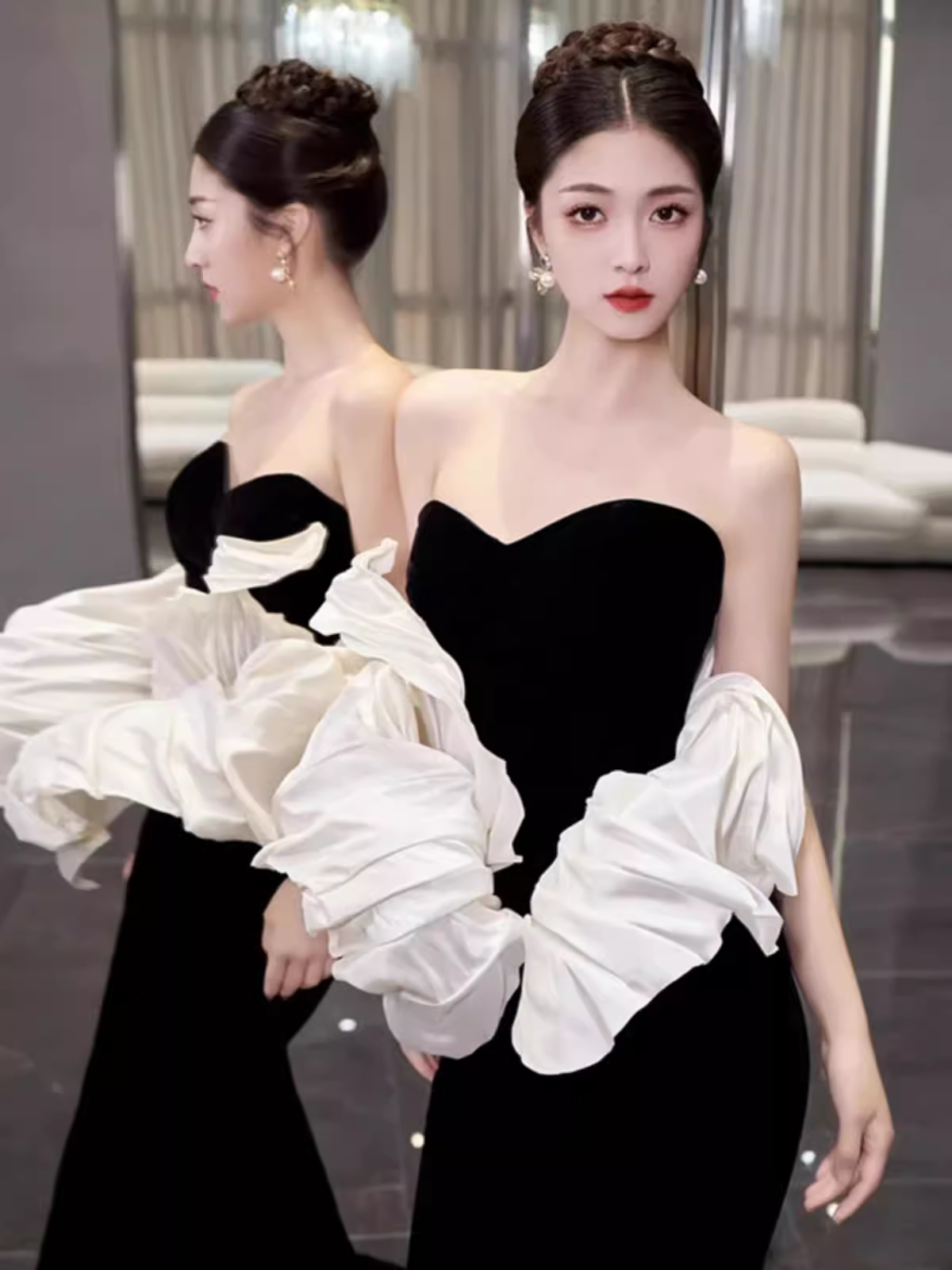 Mermaid Strapless Party Dress Black Long Prom Dress P869