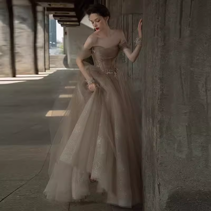 Ball Gown Off The Shoulder Strapless Party Dress Long Tulle Prom Dress P874