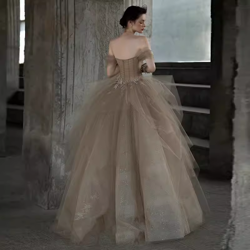 Ball Gown Off The Shoulder Strapless Party Dress Long Tulle Prom Dress P874