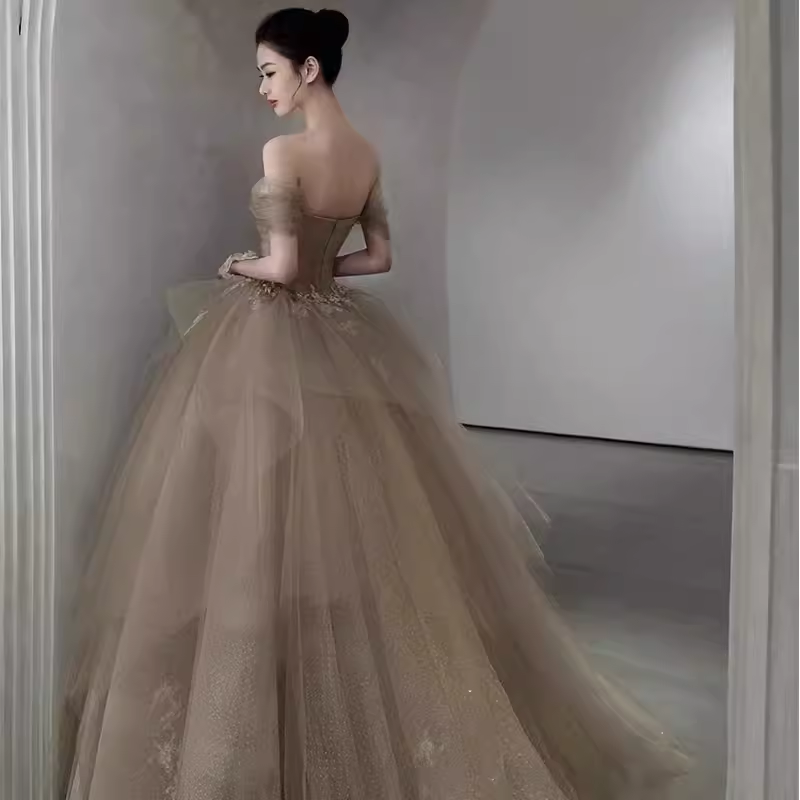 Ball Gown Off The Shoulder Strapless Party Dress Long Tulle Prom Dress P874