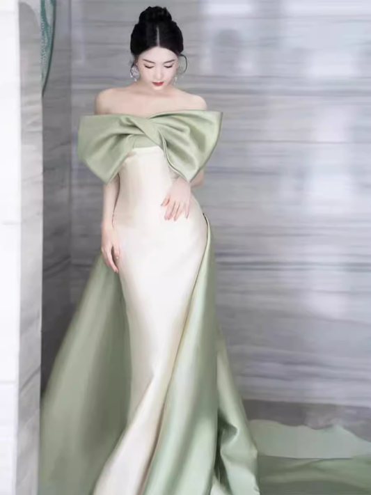 Meerjungfrau Trägerloses Satin Partykleid Langes Ballkleid P880