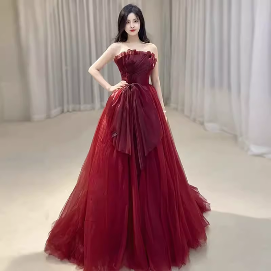 Sexy Trägerlose Rote Partykleider Lange Abschlussballkleider P942