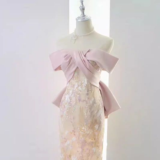 Robes de soirée sans bretelles trapèze vintage Robes de bal roses P945