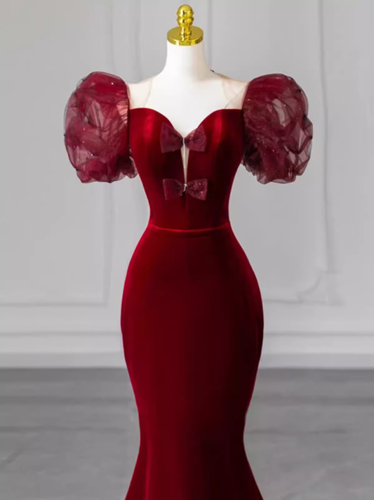 Sexy Meerjungfrau Samt Partykleider Rote Ballkleider P952