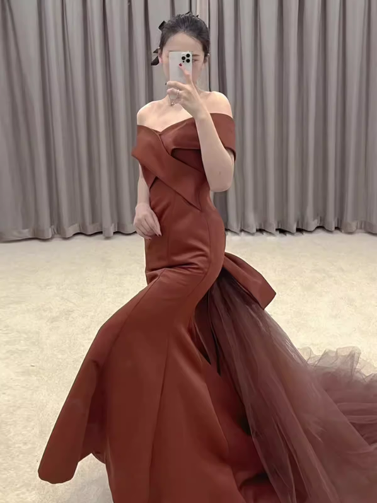 Einfaches Meerjungfrau Braunes Langes Ballkleid P953