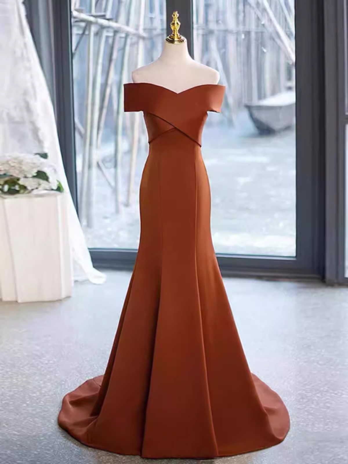 Simple Mermaid Long Brown Prom Dresses Long Prom Gown P953