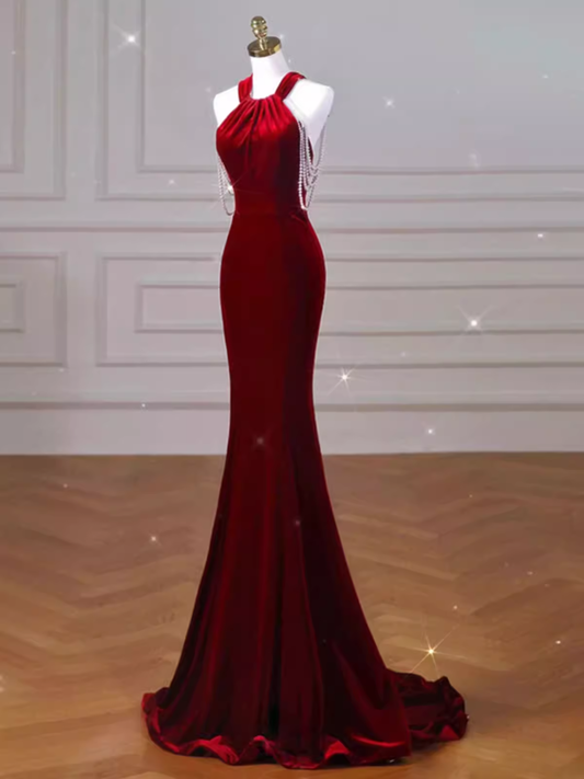 Sexy Meerjungfrau Samt Partykleider Rote Ballkleider P954