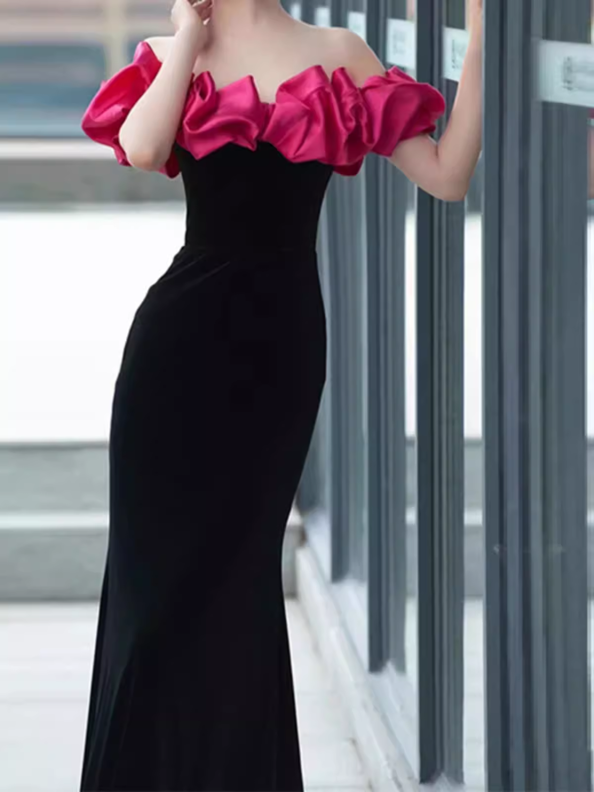 Sexy Mermaid Off The Shoulder Velvet Black Long Prom Dresses P1006