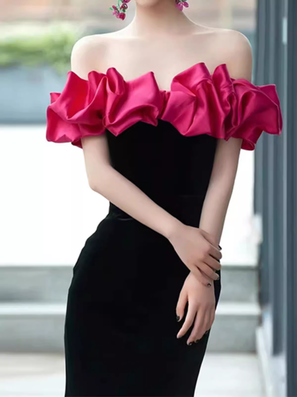 Sexy Mermaid Off The Shoulder Velvet Black Long Prom Dresses P1006