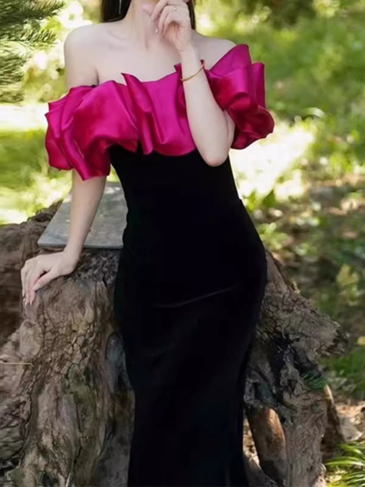 Sexy Mermaid Off The Shoulder Velvet Black Long Prom Dresses P1006