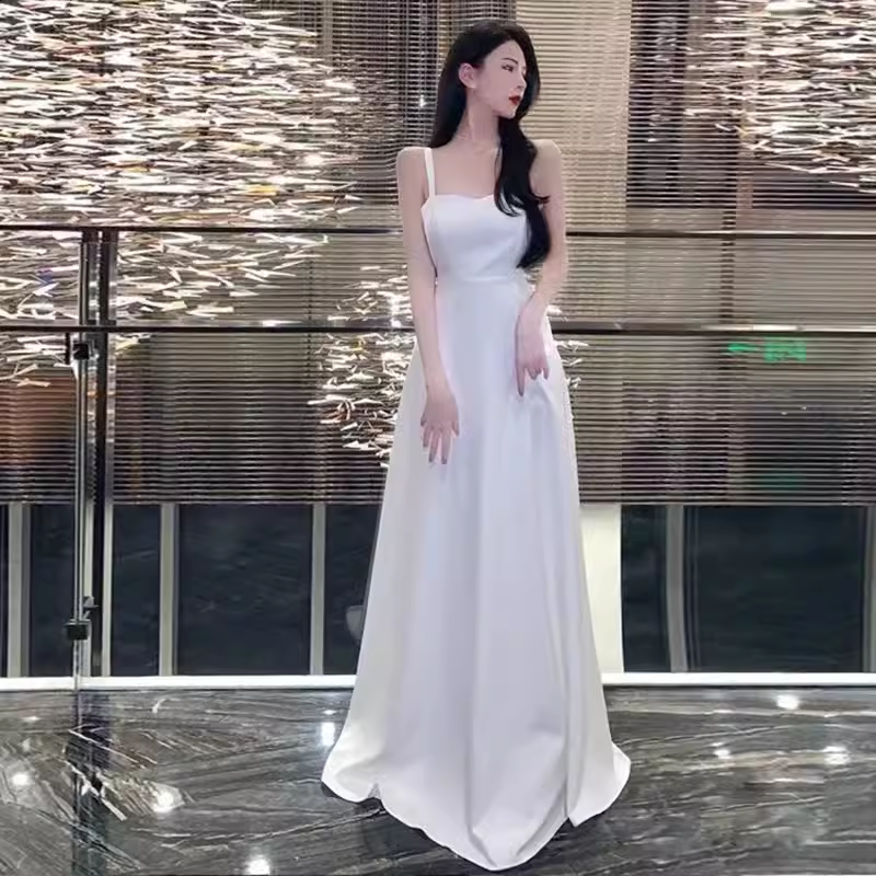 Princess A line Straps White Long Prom Dresses P1008 PreppyDress Princess A line Straps White Long Prom Dresses P1008 PreppyDress