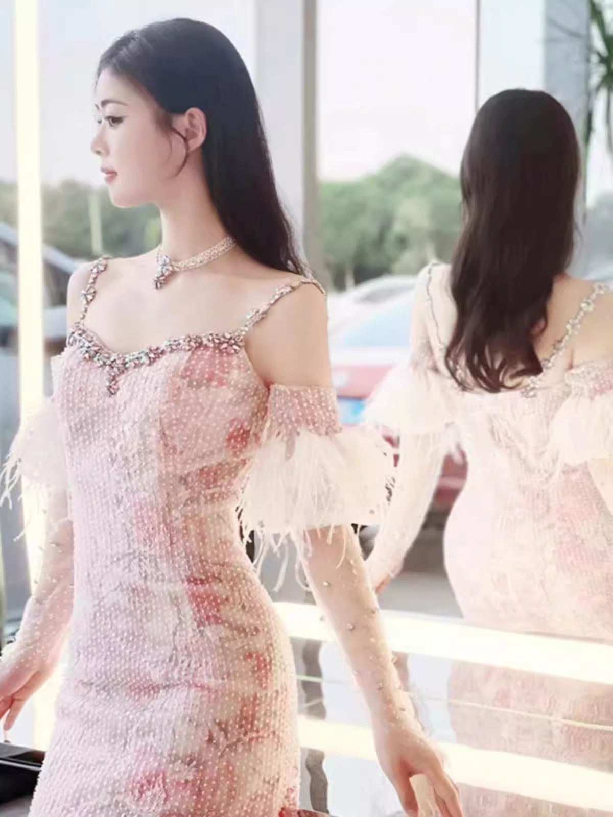 Sexy Meerjungfrau Rosa Pailletten Ballkleider P1016