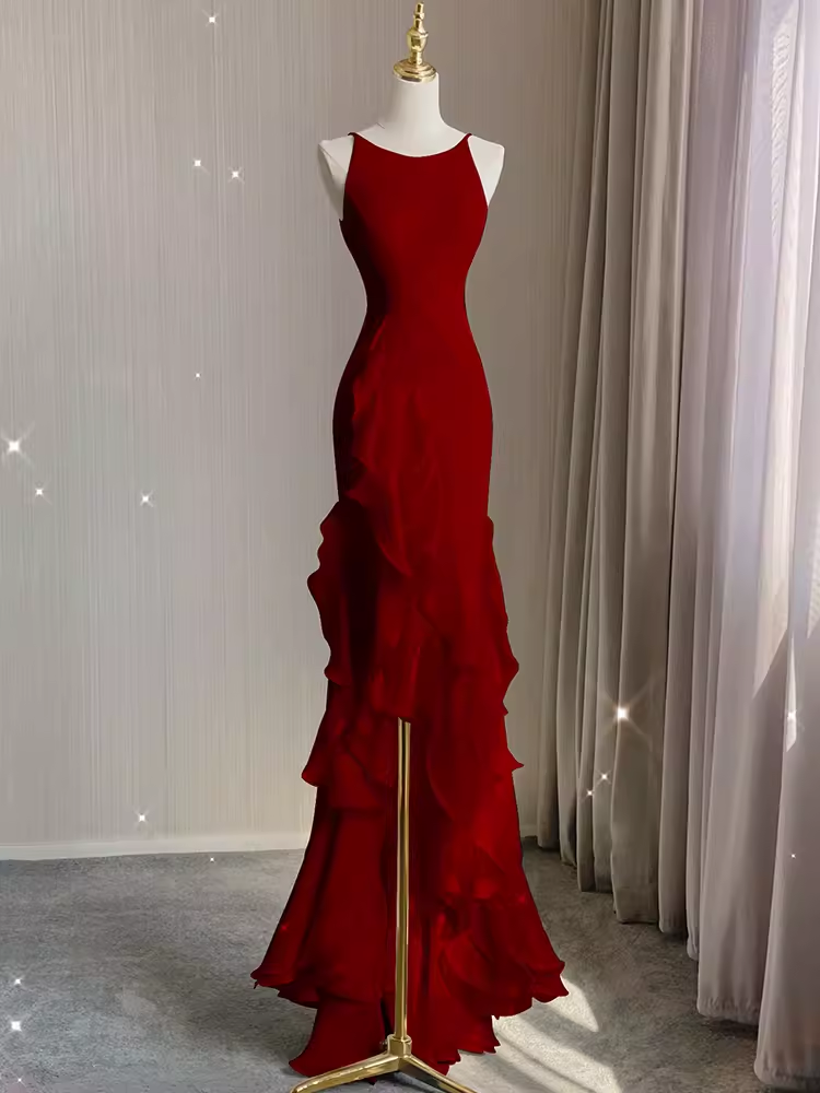 Simple Mermaid Red Chiffon Long Prom Dress P1054 - AS PHOTO / US2 Simple Mermaid Red Chiffon Long Prom Dress P1054 - AS PHOTO / US2