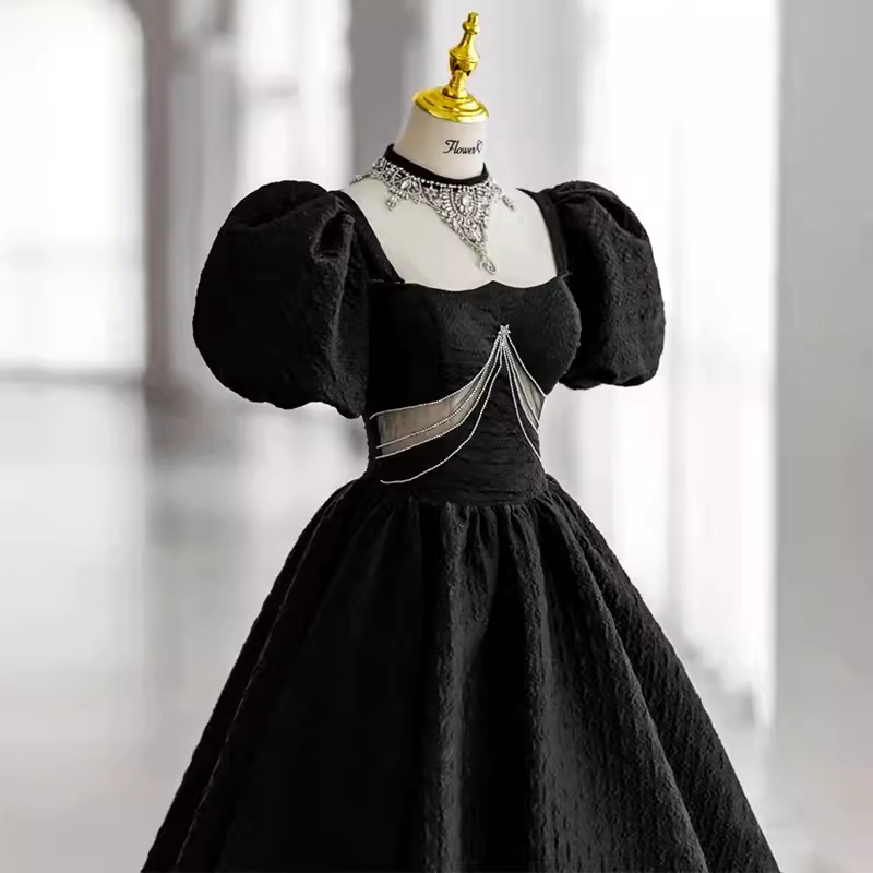 Princess Ball Gown Black Lace Long Prom Dress P1055