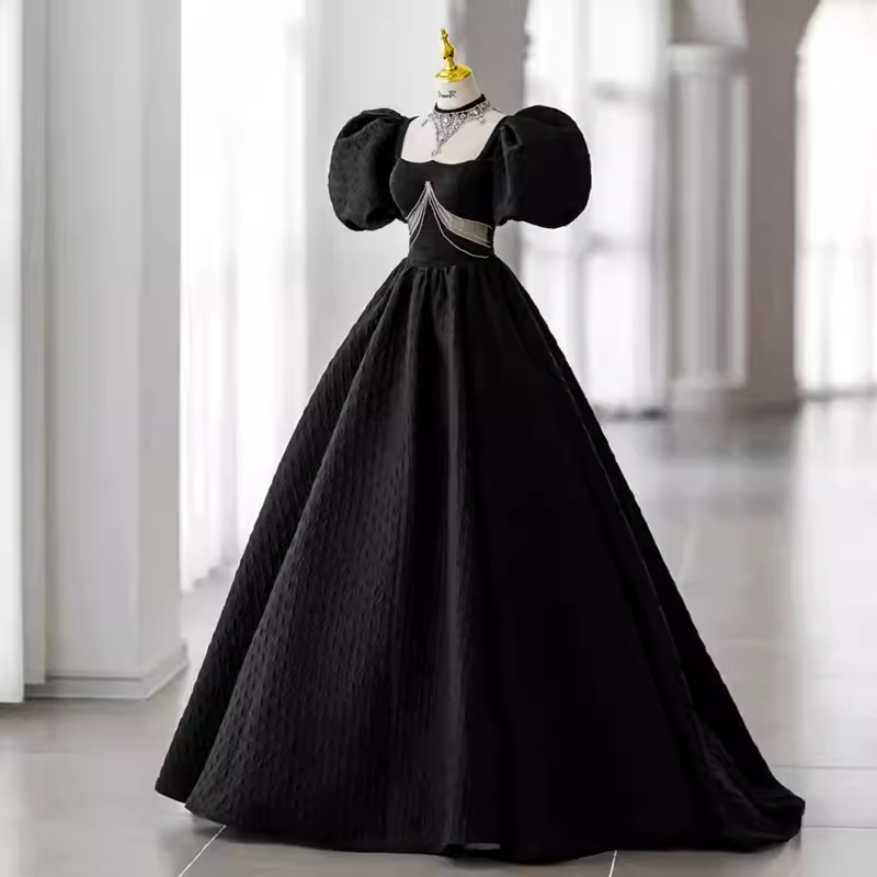 Princess Ball Gown Black Lace Long Prom Dress P1055