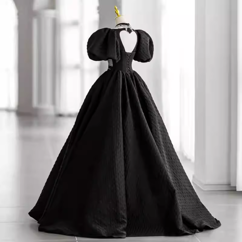 Princess Ball Gown Black Lace Long Prom Dress P1055