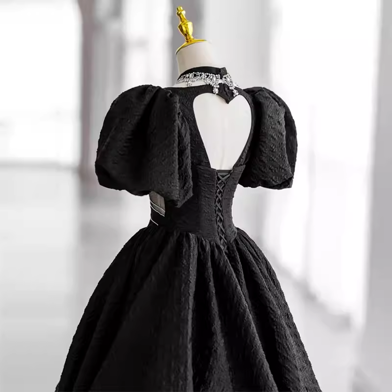 Princess Ball Gown Black Lace Long Prom Dress P1055