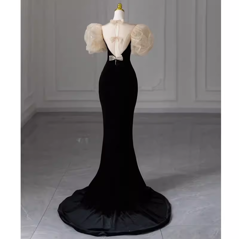 Sexy Mermaid Velvet Party Dresses Black Prom Dresses P1056